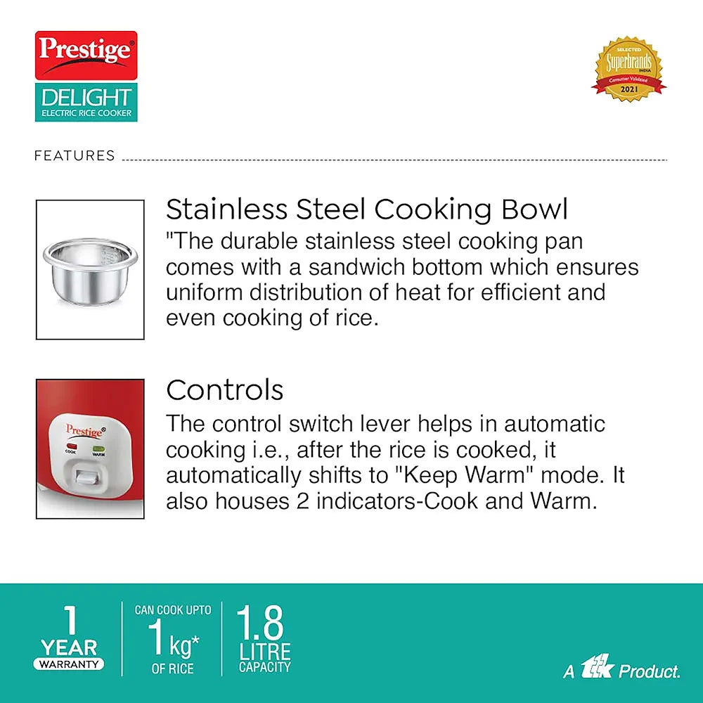 PRESTIGE 42243 RICE COOKER 1.8 STEEL BOWL PRESTIGE 42243 RICE COOKER 1.8 STEEL BOWL